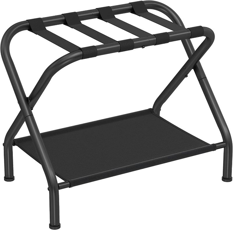 Photo 1 of 
SONGMICS Luggage Rack, Suitcase Stand with Fabric Storage Shelf, for Guest Room, Bedroom, Hotel, Foldable Steel Frame, Holds up to 110 lb, 27.2 x 15 x 20.5...