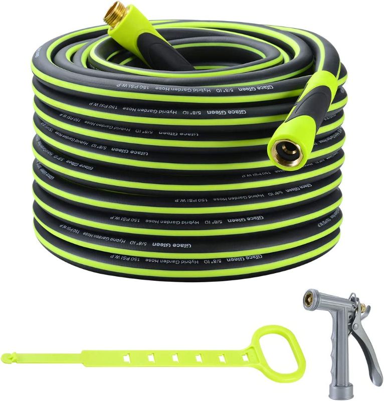 Photo 1 of Grace Green Garden Hose,Hybrid 5/8 in.×100FT Water Hose With Zinc Alloy Nozzle, Both End SwivelGrip, Heavy Duty, Light Weight, Flexible