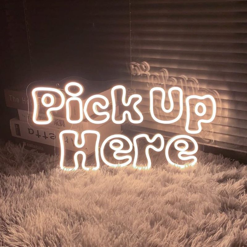 Photo 1 of Large Pick Up Here Neon Sign for Business-Adjustable Brightness Neon Lights Sign for Party Bar Salon Stores Shop Hotel Wall Decor With Hanging Chain for Store Windows-Warm White,20 IN 20 IN A-Pick Up Here