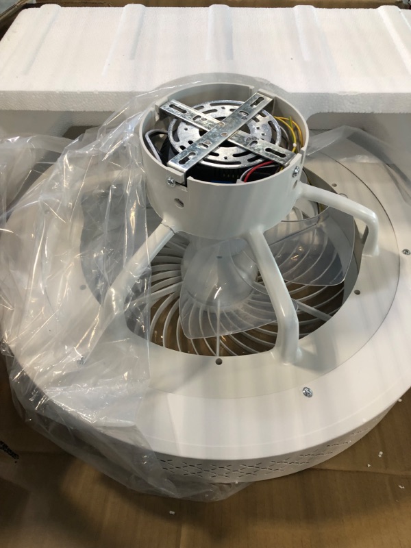 Photo 1 of IWANU Ceiling Fan with Lights Remote APP Control, 20 Inch Flush Mount Ceiling Fan, Enclosed White Ceiling Fan with 3-Speed Wind and 3-Color Dimmable Smart Timing Gird