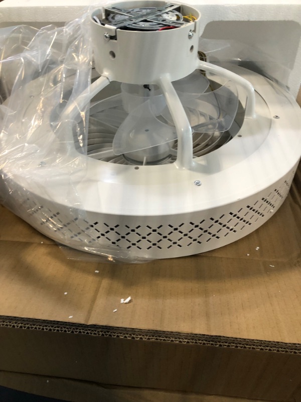 Photo 1 of IWANU Ceiling Fan with Lights Remote APP Control, 20 Inch Flush Mount Ceiling Fan, Enclosed White Ceiling Fan with 3-Speed Wind and 3-Color Dimmable Smart Timing Gird