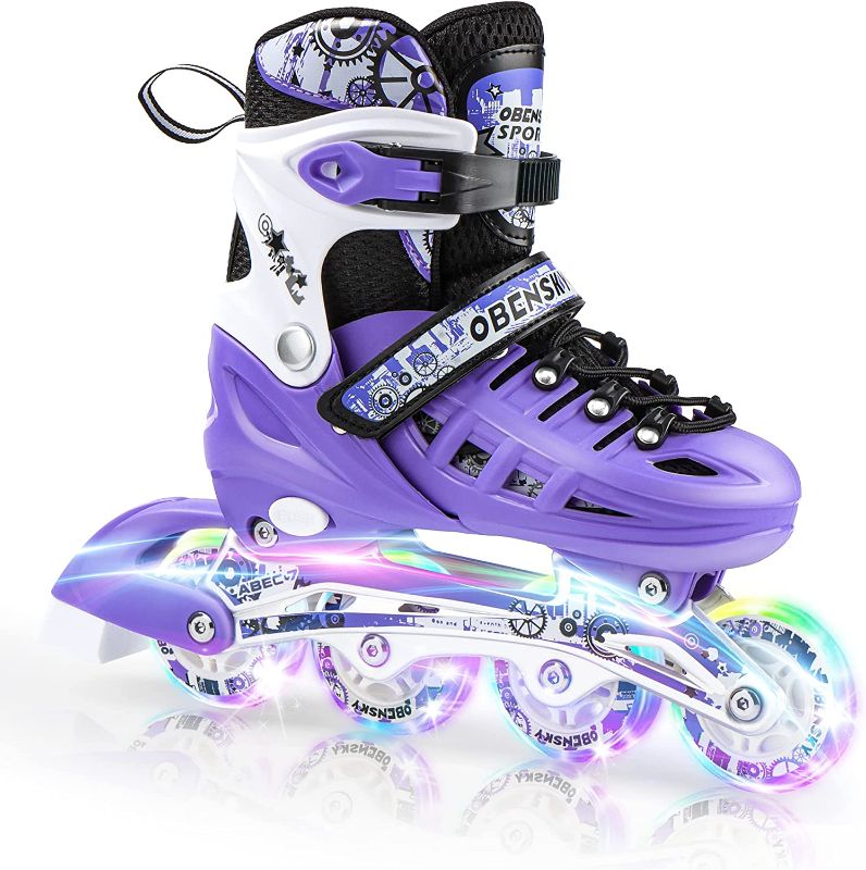 Photo 1 of OBENSKY Girls Skates Adjustable Inline Skates for Boys and Girls, Fun Illuminating Beginner Inline Skates for Kids  -- size large