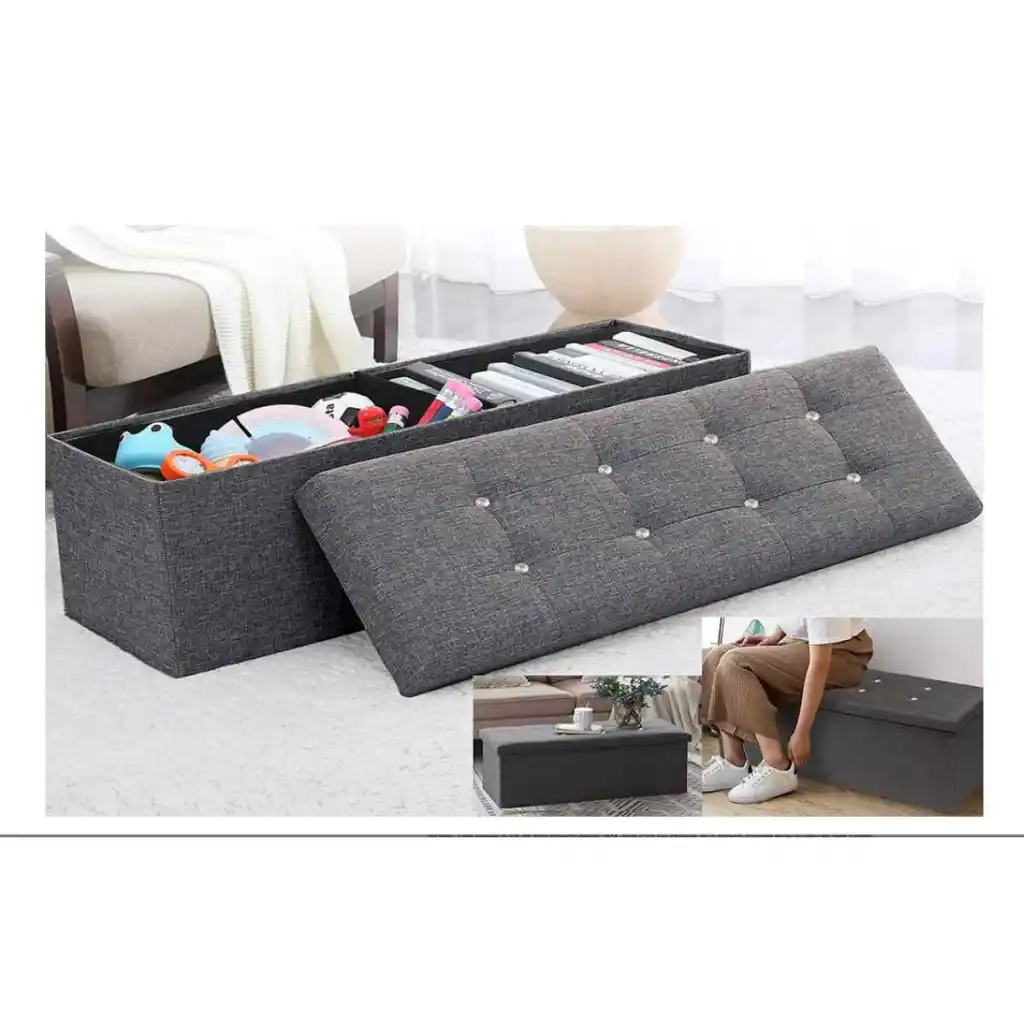 Photo 1 of  Home Foldable Tufted Linen Large Storage Ottoman Bench Foot Rest Stool/Seat - 15" x 45" x 15"