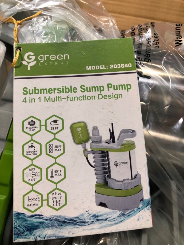 Photo 5 of Green Expert 1.5HP Poweful Sump Pump Max 5500GPH High Flow 4-IN-1 Adjustable Float Switch and Pump Base Manual Automatic ON/OFF Switchable for Clean Dirty Water Removal 203640 1.5HP High Flow Max 5500GPH