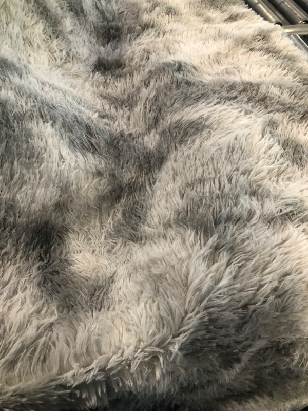 Photo 5 of ANVARUG Fluffy Rugs for Living Room, 5’x8’ Area Rug, Luxurious Shag Carpet Rugs for Bedroom, Anti-Skid Shaggy Rectangular Area Rug, Tie-Dyed Light Grey 5x8 Feet Tie-dyed Light Grey