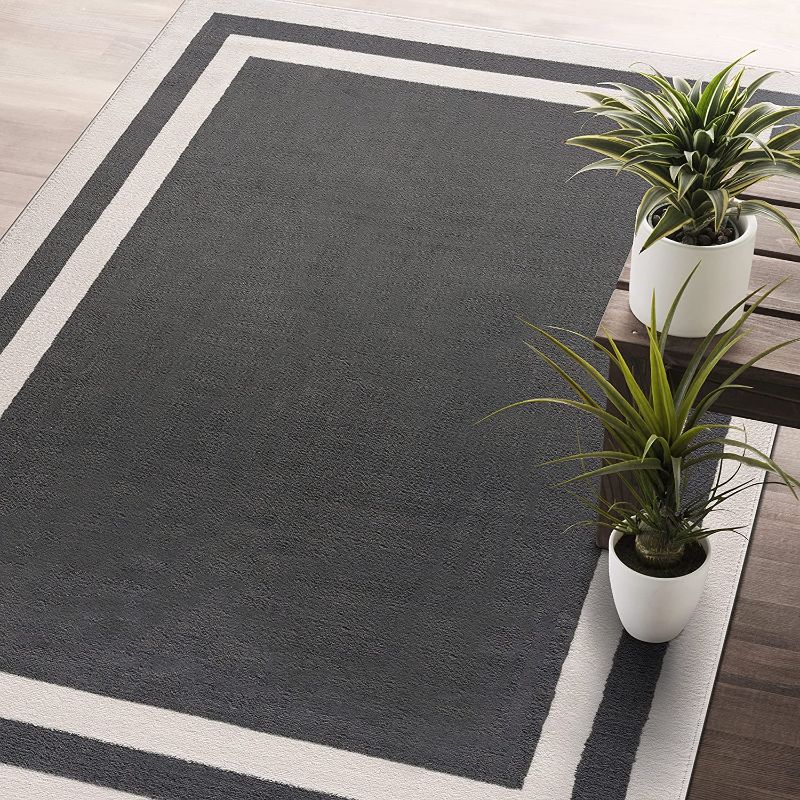 Photo 1 of CAMILSON Dark Grey Area Rug 3'3" x 5', Bordered Design for Living Room Bedroom, Dark Grey / Cream Indoor Carpet 3x5 Bordered Dark Grey