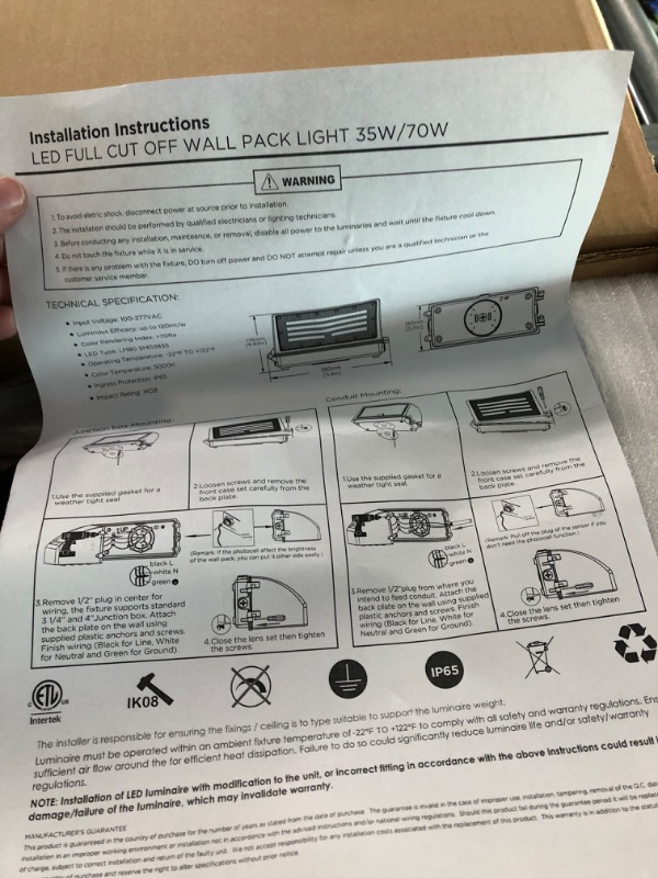 Photo 6 of Amptonica Full Cut-Off LED Wall Pack, 35W 4,200LM Wall Pack LED Replaces 175W HPS/HID, 5000K LED Wall Pack Outdoor Light IP65 Waterproof LED Wall Lights ETL Listed 35.0 Watts