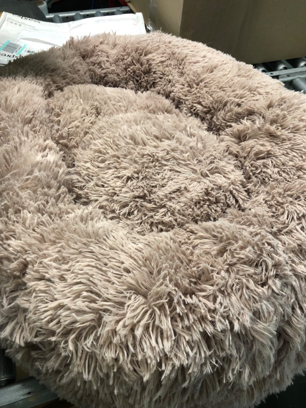 Photo 3 of Calming Dog Bed & Cat Bed, Anti-Anxiety Donut Dog Cuddler Bed, Warming Cozy Soft Dog Round Bed, Fluffy Faux Fur Plush Dog Cat Cushion bed for Small Medium Dogs and Cats (20"/24"/27"/30") 27" Brown