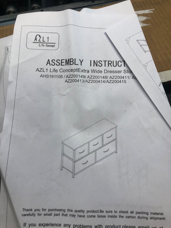 Photo 3 of ***MISSING ALL HARDWARE*** AZL1 Life Concept Extra Wide Dresser Storage Tower with Sturdy Steel Frame, 5 Drawers of Easy-Pull Fabric Bins, Organizer Unit for Bedroom, Hallway, Entryway, Dark Grey -- missing hardware 