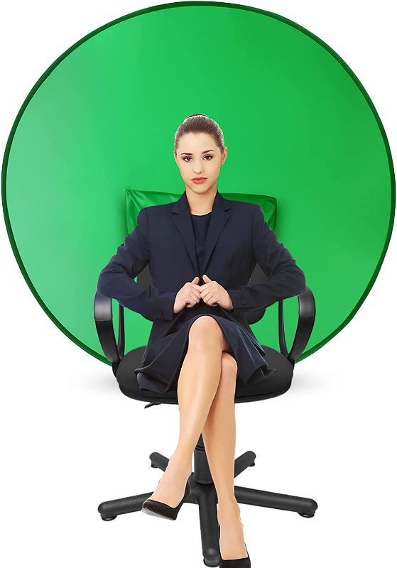 Photo 1 of CoosBonfik Portable Green Screen Backdrop (56''), Collapsible Webcam Background, Green Screen for Chair, Chroma Key Green, for Home Office Video Conferencing
