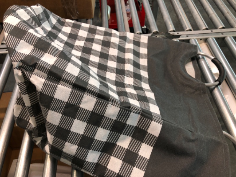 Photo 1 of 25 inch laundry bag with circle handles plaid grey white 