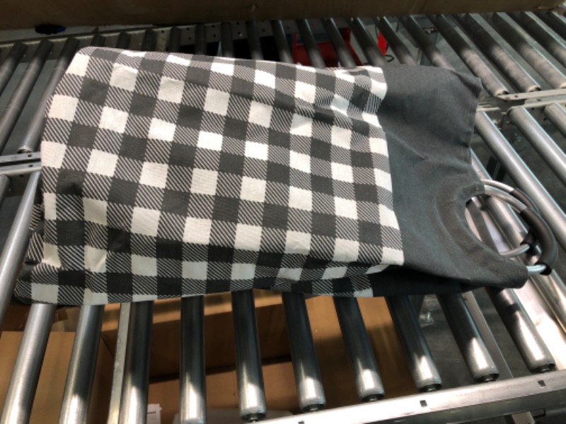 Photo 1 of 30 inch laundry bag with circle handles plaid grey white 