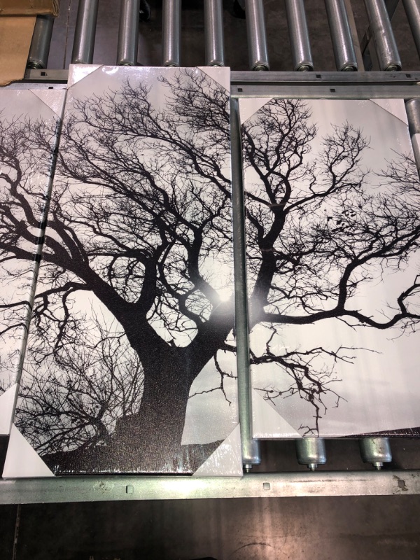 Photo 1 of LevvArts Black and White Tree Canvas Wall Art Great Sunset Shot Pictures Print on Canvas Nature Winter Landscape Painting Modern Home Living Room Bedroom Decor 50x24inches