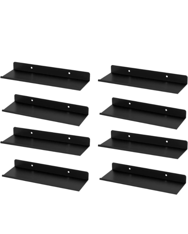 Photo 1 of SlimmKISS Black Matte Floating Shelves Floating Shelves Wall Mounted Shelf Organizer Modern Black Metal Floating Shelf, Wall Mounted Hanging Display Organizer Rack,8 Pack
