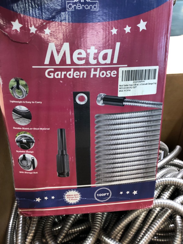 Photo 4 of 100ft Garden Hose Made by Metal with Super Tough and Soft Water Hose, Household Stainless Steel Hose, Durable Metal Hose with Adjustable Nozzle, No Kinks and Tangles, Easy to Store with Storage Strap Garden Hose 100ft