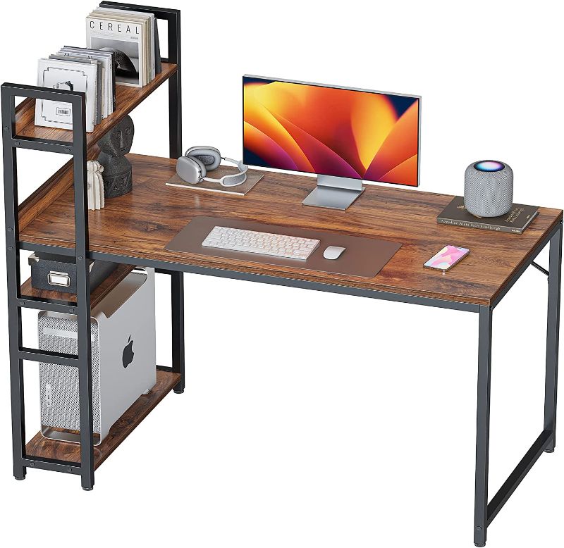 Photo 1 of CubiCubi Computer Desk 55 inch with Storage Shelves Study Writing Table for Home Office,Modern Simple Style, Deep Brown
