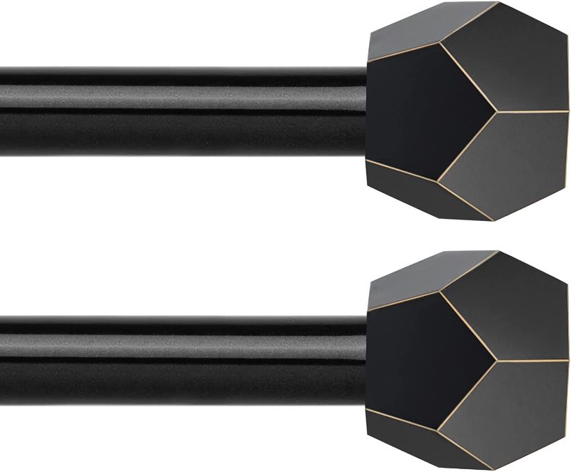 Photo 1 of TONIAL 3/4 Curtain Rods for windows 28 to 48 (2.3-4Ft), 2 pack Single Window Rods, Decorative Drapery Rod for windows 16 to 44 Inch(1.3-3.7ft) with Geometric Faceted Finial, Black
