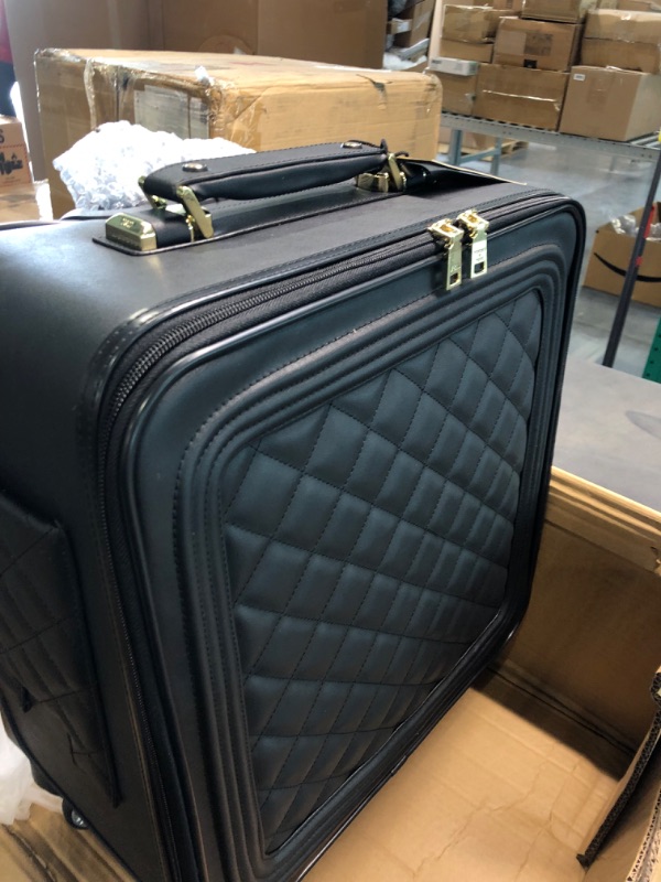 Photo 1 of feilario 20in Leather Softside Underseat Carry on Suitcases Travel Duffel Bag with 4-rolling Spinner Wheels A-Black 20in