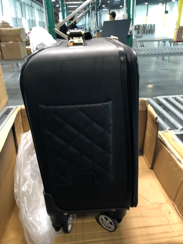 Photo 1 of feilario 20in Leather Softside Underseat Carry on Suitcases Travel Duffel Bag with 4-rolling Spinner Wheels A-Black 20in