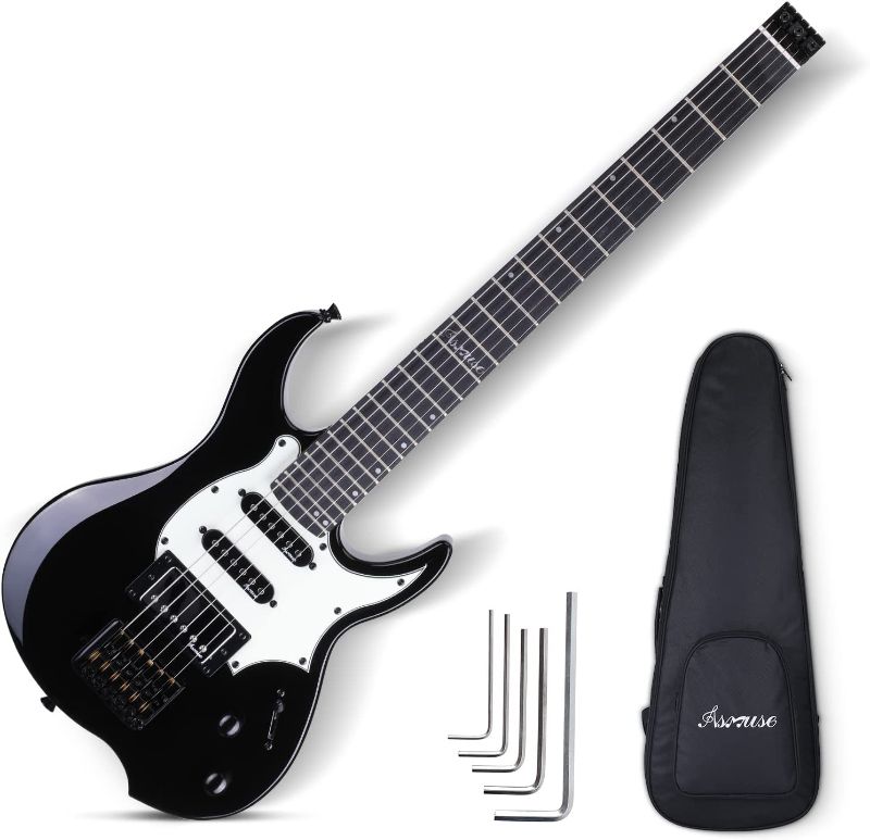 Photo 1 of Asmuse Headless Electric Guitar, Full Size Beginner Electric Guitar Kit, HH Pickup Solid Body Electric Guitar, Guitar Starter Set with Gig Bag and Accessories
