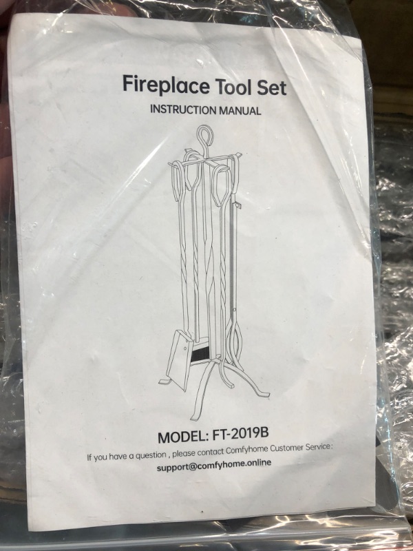 Photo 1 of COMFYHOME 5-Piece Fireplace Tools Set 32'',Heavy Duty Wrought Iron Fireplace Tool Set w/Long Fire Poker,Shovel,Tongs,Brush,Stand for Outdoor Indoor Chimney,Stove, Easy to Assemble
