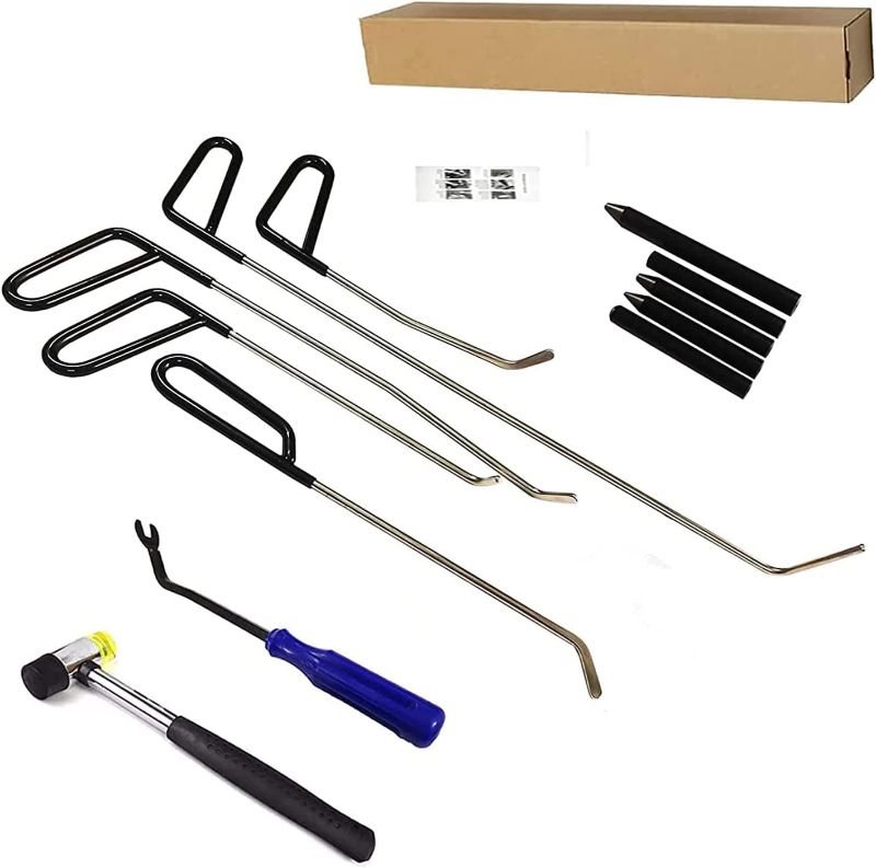 Photo 1 of CYGOODS 12pcs/Set Paintless Dent Repair Rods Kit, Auto Body Dent Repair Hook Robs Removal Tools for Hail Damage, Door Dings and Car Dents, with Knock Down Pen Set
