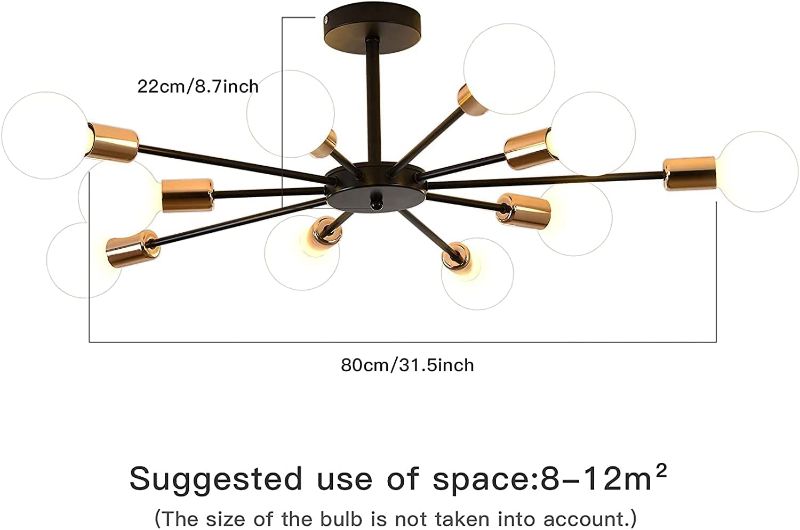 Photo 1 of 9-Lights Modern Flush Mount Ceiling Light Metal Art Industrial Ceiling Light 10 Lights Black Sputnik Painted Finish Chandelier for Kitchen Farmhouse Living Room Dining Room --- bulbs are not part of set 
