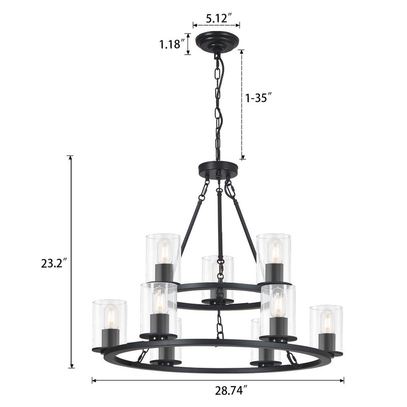 Photo 1 of Black Farmhouse Wagon Wheel Chandelier, 9-Light Modern Round Dining Room