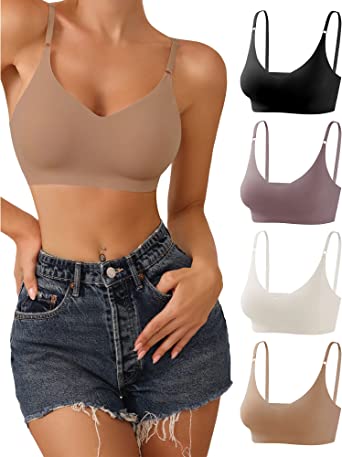 Photo 1 of DEANGELMON V Neck Bralettes Padded Seamless Adjustable Straps Bra Everyday Basic Sleeping Bras--LARGE