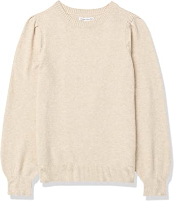 Photo 1 of Amazon Essentials Women's Soft Touch Pleated Shoulder Crewneck Sweater Beige--SIZE M