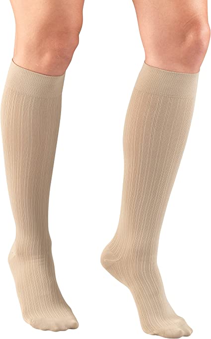 Photo 1 of 9pc Compression Socks, Women's Dress Socks, Knee High Over Calf Length, Tan Rib Knit, Medium