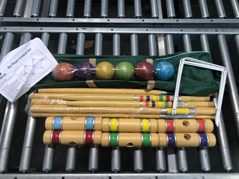 Photo 5 of ApudArmis Six Player Croquet Set with Premiun Rubber Wooden Mallets 28In,Colored Ball,Wickets,Stakes - Lawn Backyard Game Set for Adults/Teenagers/Family (Large Carry Bag Including)