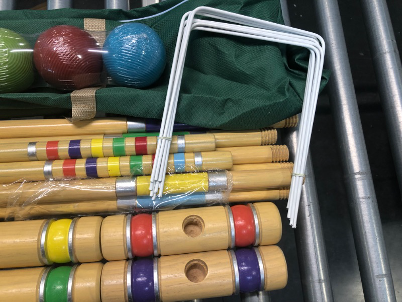 Photo 4 of ApudArmis Six Player Croquet Set with Premiun Rubber Wooden Mallets 28In,Colored Ball,Wickets,Stakes - Lawn Backyard Game Set for Adults/Teenagers/Family (Large Carry Bag Including)
