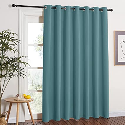 Photo 1 of NICETOWN Window Treatment Sliding Door Curtain - Thermal Insulated Wide Width Solid Blackout Patio Glass Door Drape, Extra Wide Draperies (Sea Teal, 100 inches Wide x 84 inches Long)