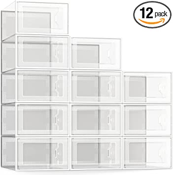 Photo 1 of 12 Pack Shoe Storage Box, Clear Plastic Stackable Shoe Organizer for Closet, Space Saving Foldable Shoe Rack Sneaker Container Bin Holder