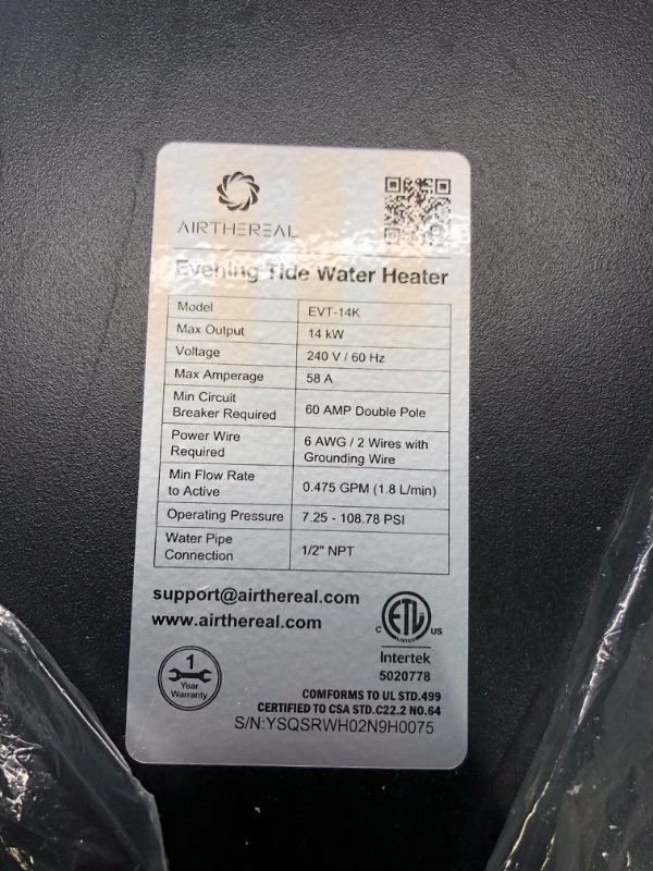 Photo 4 of Airthereal Electric Tankless Water Heater 14kW, 240Volts - Endless On-Demand Hot Water - Self Modulates to Save Energy Use - Small Enough to Install Anywhere - for 1 Shower, Evening Tide series