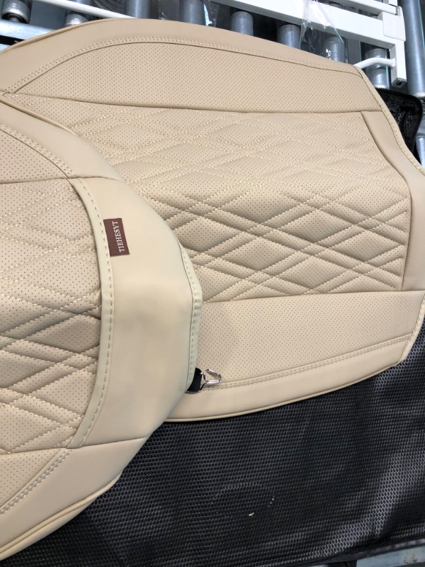 Photo 4 of TIEHESYT 2PCS Nappa Leather Covers for Cars, Car Seat Cover Front Bottom Protector, Seat Cushion Without Backrest, Anti-Slip and Wrap Around The Bottom Fit Most Cars and Vehicles, Beige Beige Diamond 2 PCS