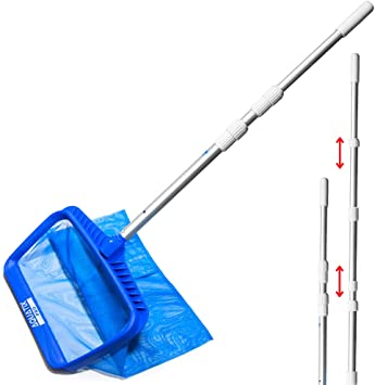 Photo 1 of Aquatix Pro Pool Skimmer Net with Pole, 4ft Aluminum Telescopic Pole & Heavy Duty Fine Mesh Leaf Bag, Large Capacity, Best for Above Ground & Inground Swimming Pools, Hot Tub, Spa, Ponds, Complete Kit