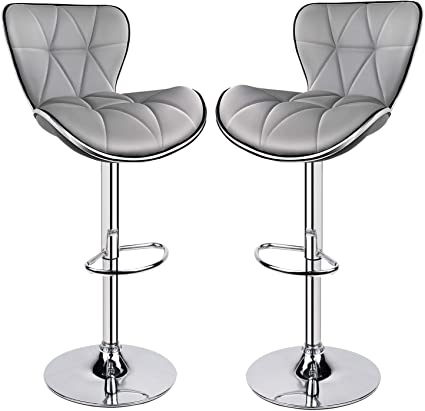 Photo 1 of Leader Shell Back Bar Stools Set of 2, Adjustable Bar Stool with Back, Swivel Barstools (Light Gray)