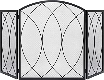 Photo 1 of FEED GARDEN 3 Panel Fireplace Screen 52" W x 31.3" H Modern Foldable with Wrought Metal Decorative Mesh,Arch Heavy Duty Fire Spark Guard Cover for Home Decor Indoor, Black
