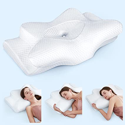 Photo 1 of Emircey Adjustable Neck Pillows for Pain Relief Sleeping, Hollow Contour Pillow Ergonomic Plus, Odorless Cervical Memory Foam Pillows, Orthopedic Bed Pillow Support for Side Back Stomach Sleeper