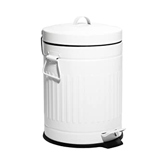 Photo 1 of BINO Round Step Trash Can | Home or Office Bathroom Trash Cans with Lids | Kitchen Garbage Can with Non-Slip Stepper | Stainless Steel Small Trash Can with Lid | Matte White (1.3 Gallon/5 Liter)