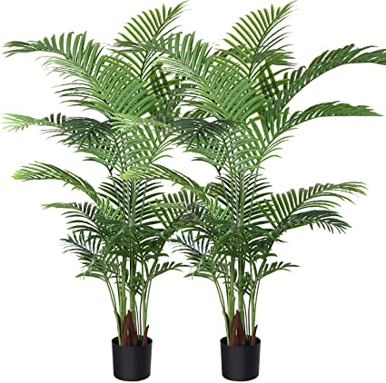 Photo 1 of Artificial Areca Palm Plant 44in Fake Palm Tree with 17 Trunks Faux Tree for Indoor Outdoor Modern Decoration Dypsis Lutescens Plants in Pot for Home Office (Set of 2)