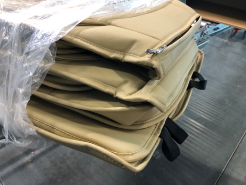 Photo 4 of AOOG Leather Car Seat Covers, Leatherette Automotive Vehicle Cover for Cars SUV Pick-up Truck, Universal Non-Slip Vehicle Cover Waterproof Interior Accessories, Full Set. FULL SET BEIGE