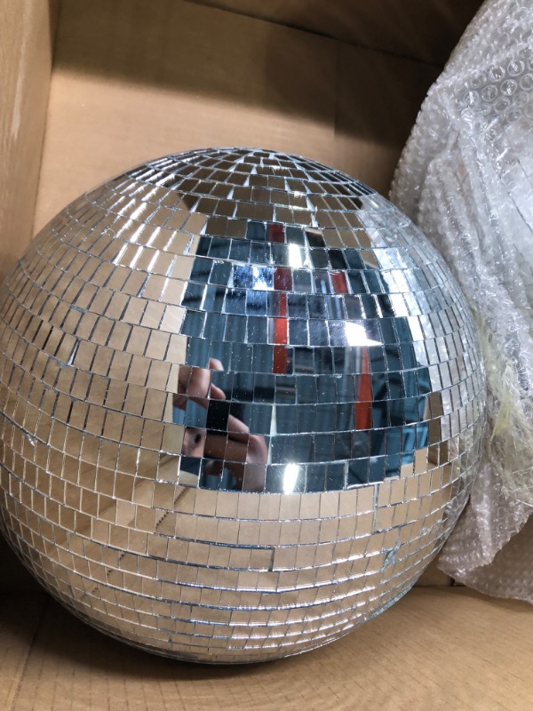 Photo 3 of 2 Pcs Jumbo Glass Disco Ball 16 and 12 Inch Mirror Disco Ball Large Silver Hanging Disco Ball Reflective Disco Ball Lighting Disco Party Supplies for DJ Dance Music Club Stage Home Party Decoration
