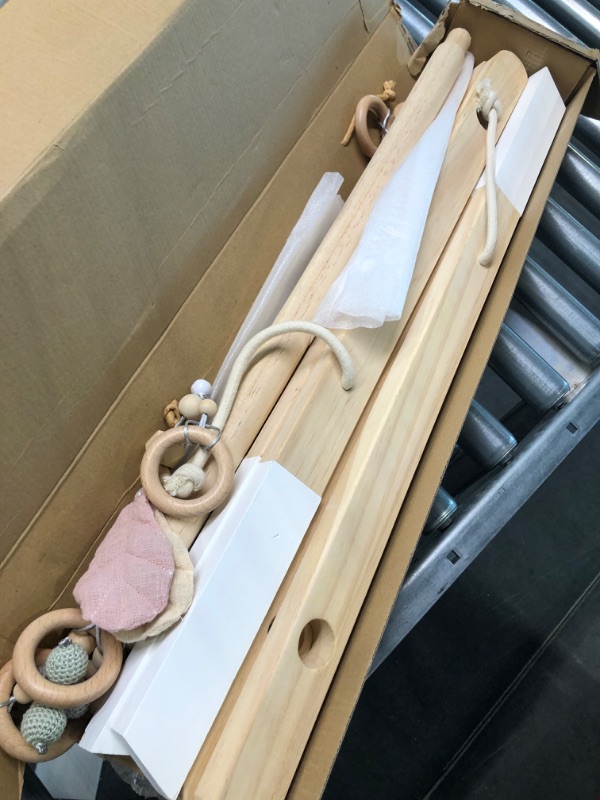 Photo 1 of let's make Wood Baby Gym with 4 Wooden Pendant Toys Foldable Baby Play Gym Frame Activity Gym Hanging Bar Newborn Gift Baby Girl and Boy Gym Pink