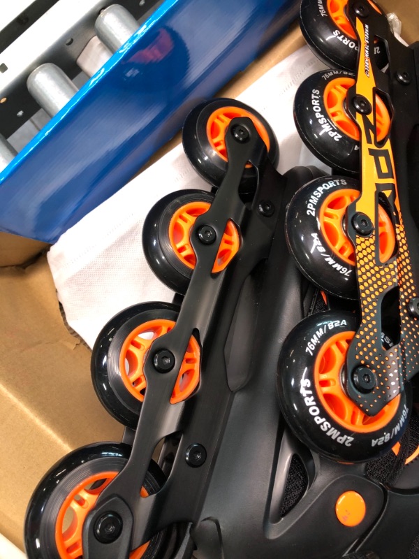 Photo 7 of 2PM SPORTS Torinx Orange/Red/Green Black Boys Adjustable Inline Skates, Fun Roller Blades for Kids, Beginner Roller Skates for Girls, Men and Ladies Orange Large - Youth (4-7 US)