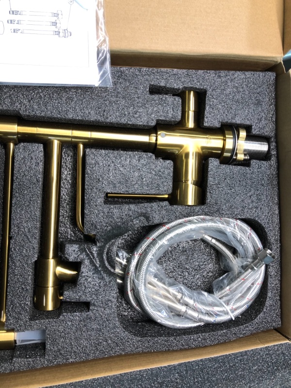 Photo 4 of Delle Rosa Kitchen Faucet, 3 Way Drinking Water Faucet, 3 in 1 Water Purifier Faucets, High Arc and Dual Handles Commercial Kitchen Faucet Brushed Gold