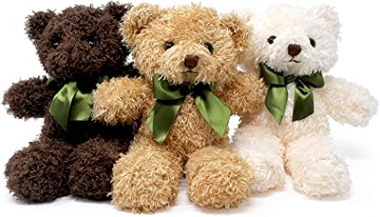 Photo 1 of Fluffuns Teddy Bear Plush 9" (3 Pack) Cute Teddy Bears Stuffed Animals in 3 Colors - Stuffed Bears (Dark Brown, Golden, White)