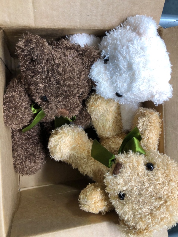 Photo 1 of Fluffuns Teddy Bear Plush 9" (3 Pack) Cute Teddy Bears Stuffed Animals in 3 Colors - Stuffed Bears (Dark Brown, Golden, White)